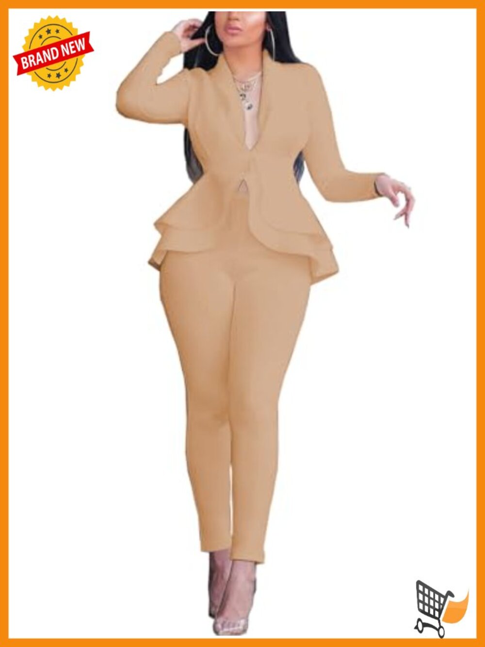 Women's Deep V Neck Ruffle Two Piece Outfit Set Long Sleeve Bodycon Pants Suit
